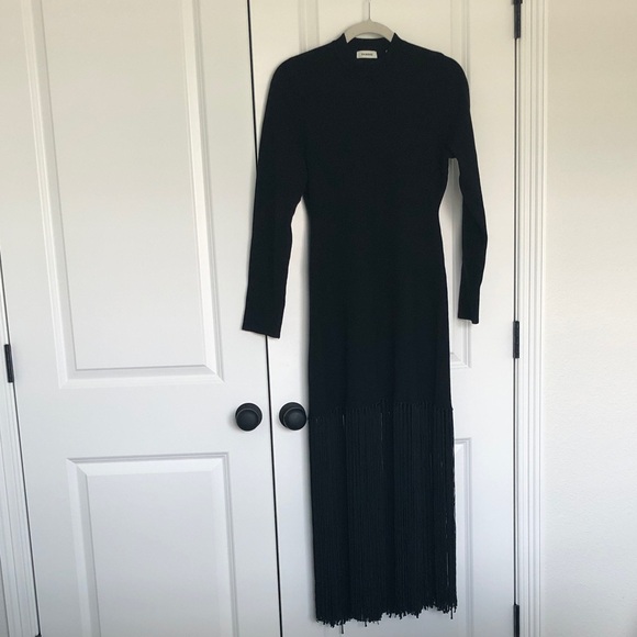 Sandro Black Long Sleeve Fringe Dress - Picture 1 of 9